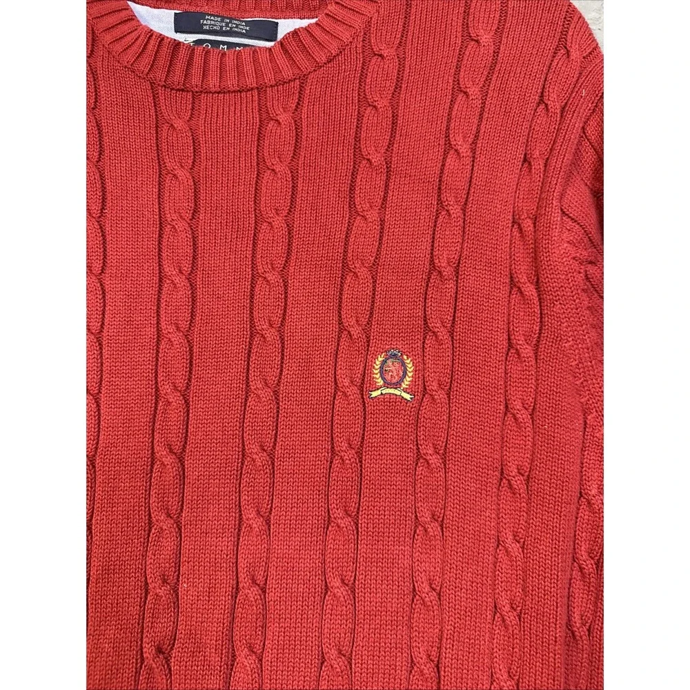 Vintage Tommy Hilfiger vibrant red cable-knit crewneck sweater Small Men's